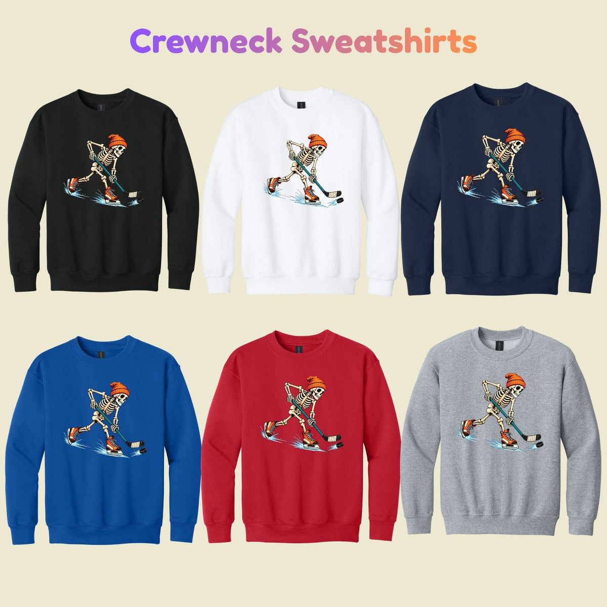 Hockey Skeleton T-Shirt, Skating Skeleton Beanie Graphic Tee, Ice Hockey Sweatshirt