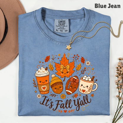 It's Fall Y'all Autumn T-Shirt, Coffee Acorn Football Cute Fall Season Tee