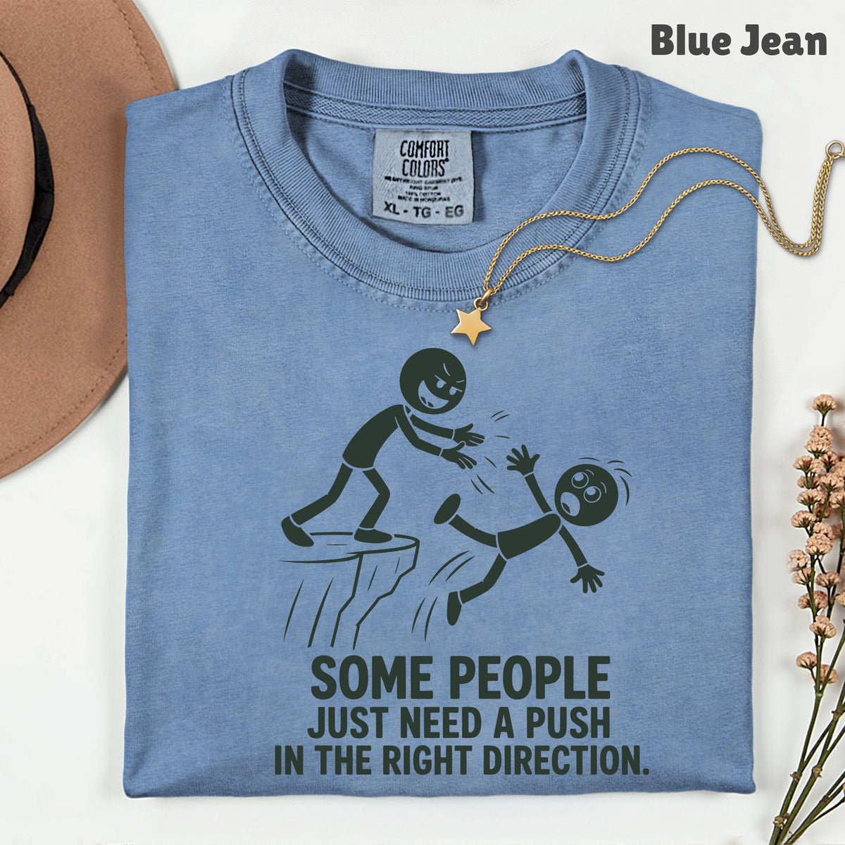 Some People Need a Push Sarcastic Humor T-Shirt, Stick Figure Cliff Tee