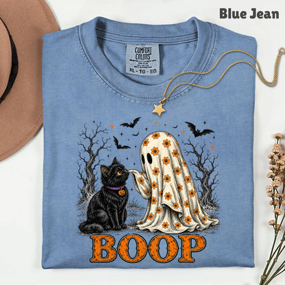 Halloween Ghost Boop Black Cat T-Shirt, Spooky Season Ghost Tee