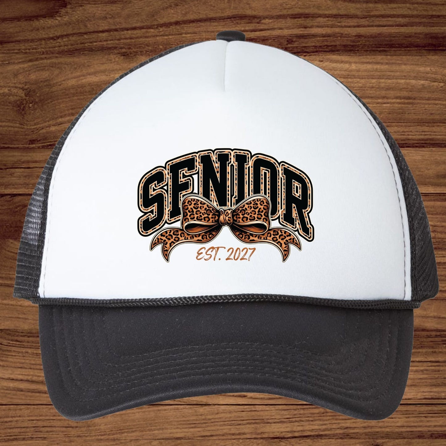 Senior Est 2027 DTF Transfer Ready to Press Graduation Heat Transfer for Shirts Black Orange Leopard Print Bow Varsity Font Tee