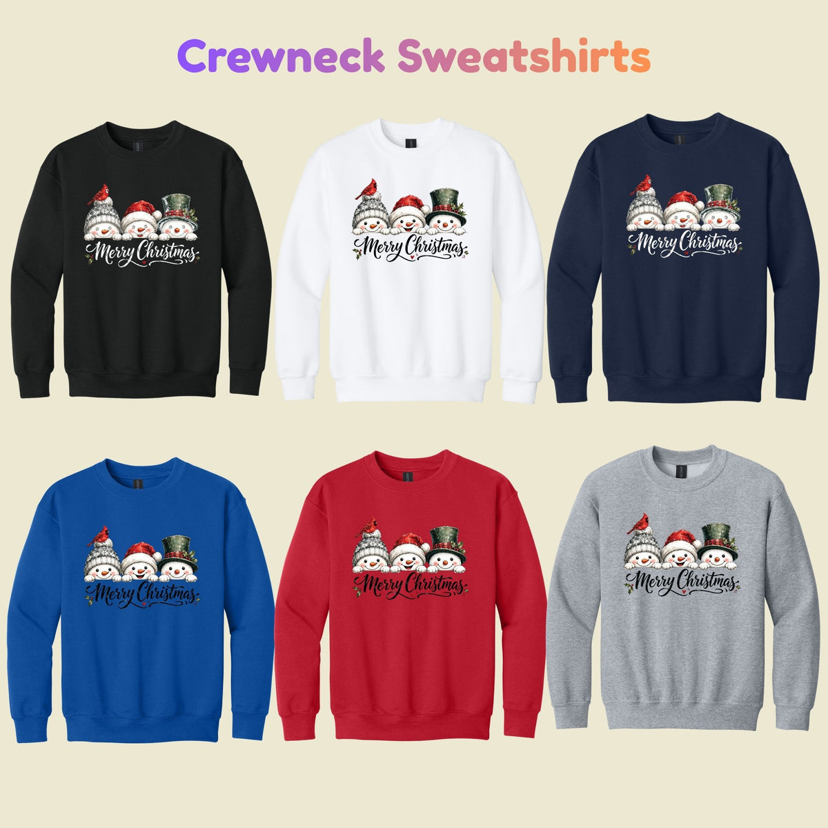 Merry Christmas T-Shirt, Snowmen and Red Cardinals Tee, Winter Holiday Sweatshirt