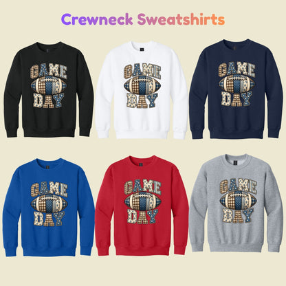 Game Day Football T-Shirt, Blue Plaid Patchwork Tee for Toddler and Kids