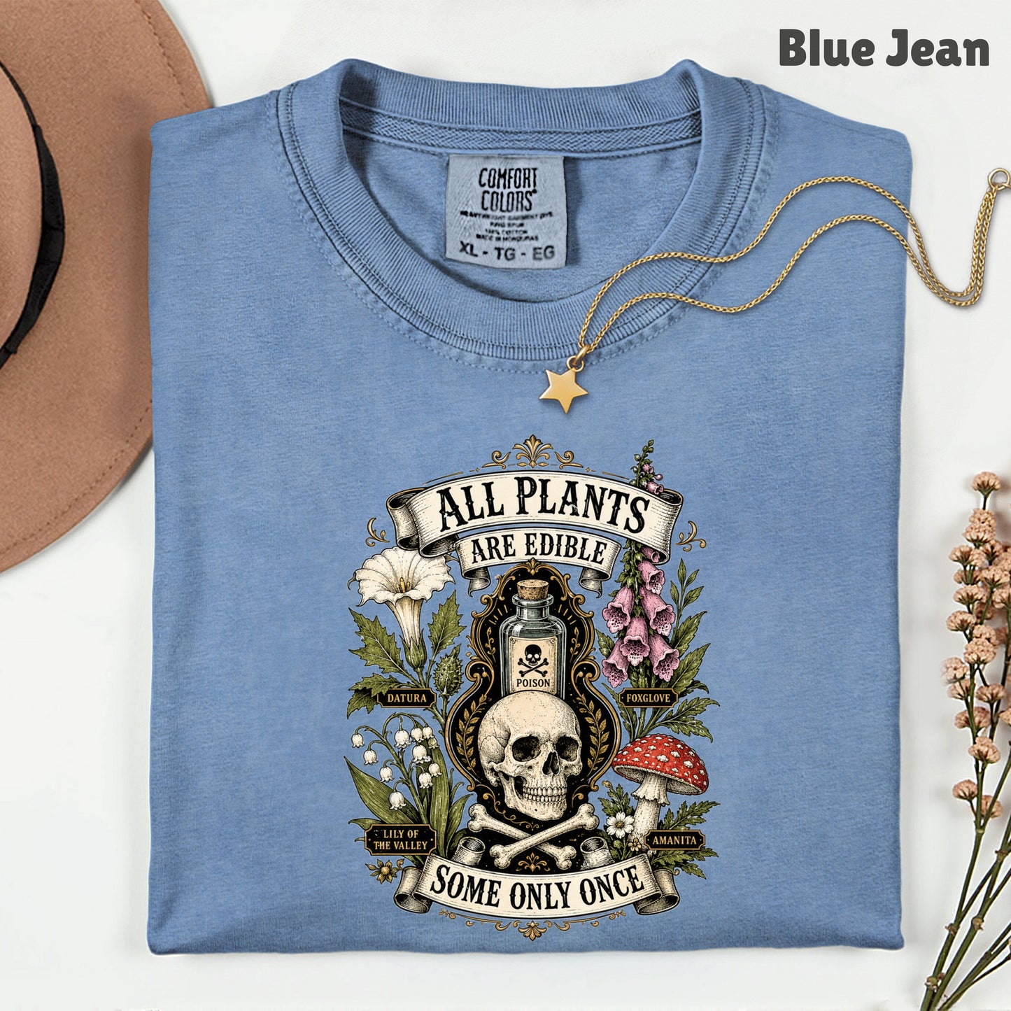 Funny Botanical All Plants Are Edible T-Shirt, Poisonous Mushroom Skull Vintage Tee