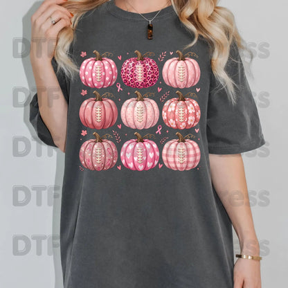 Pink Pumpkin Football Breast Cancer Awareness DTF Transfer Ready to Press Heat Transfer Sports Tee