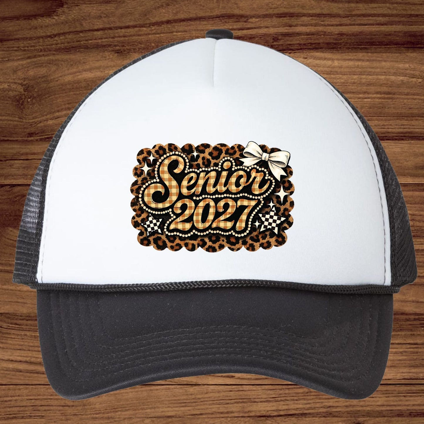 Senior 2027 DTF Transfer Ready to Press Graduation Heat Transfer for Shirts Brown Plaid Leopard Pearl Bow Stars Graphic Tee