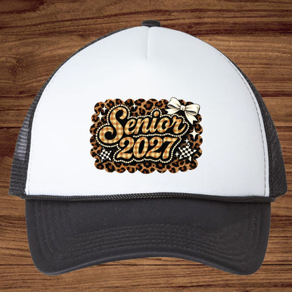 Senior 2027 DTF Transfer Ready to Press Graduation Heat Transfer for Shirts Brown Plaid Leopard Pearl Bow Stars Graphic Tee