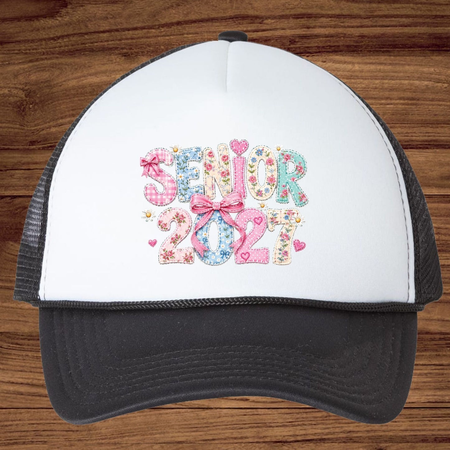 Senior 2027 DTF Transfer Ready to Press Graduation Heat Transfer for Shirts Floral Patchwork Quilted Pink Bow Coquette Graphic Tee