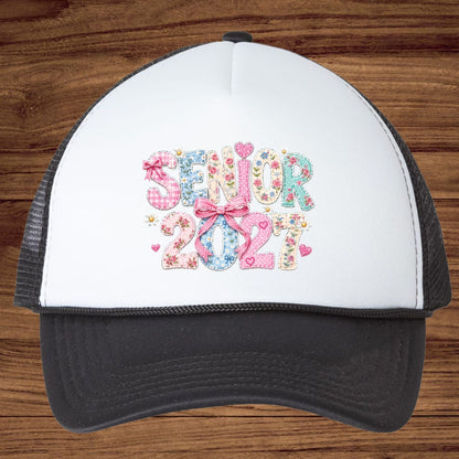 Senior 2027 DTF Transfer Ready to Press Graduation Heat Transfer for Shirts Floral Patchwork Quilted Pink Bow Coquette Graphic Tee