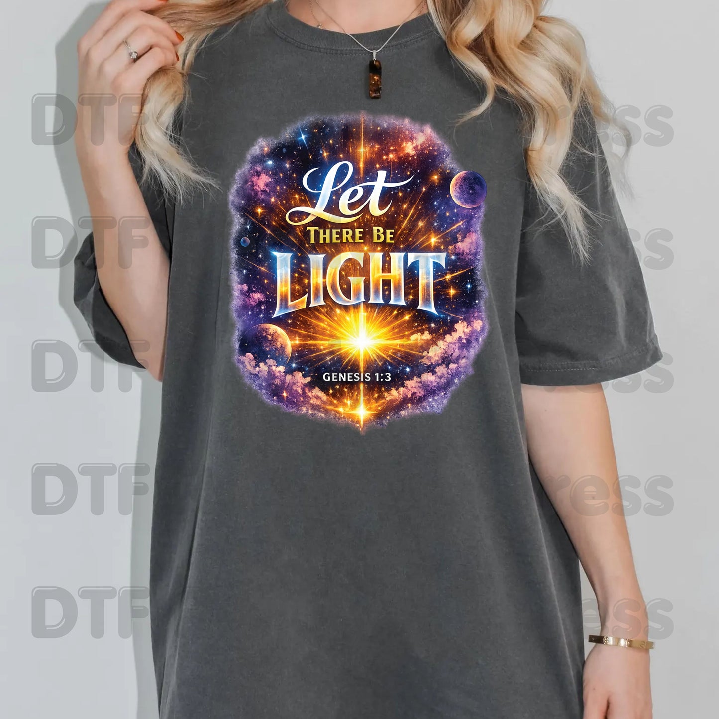 Let There Be Light Genesis 1:3 DTF Transfer Ready to Press