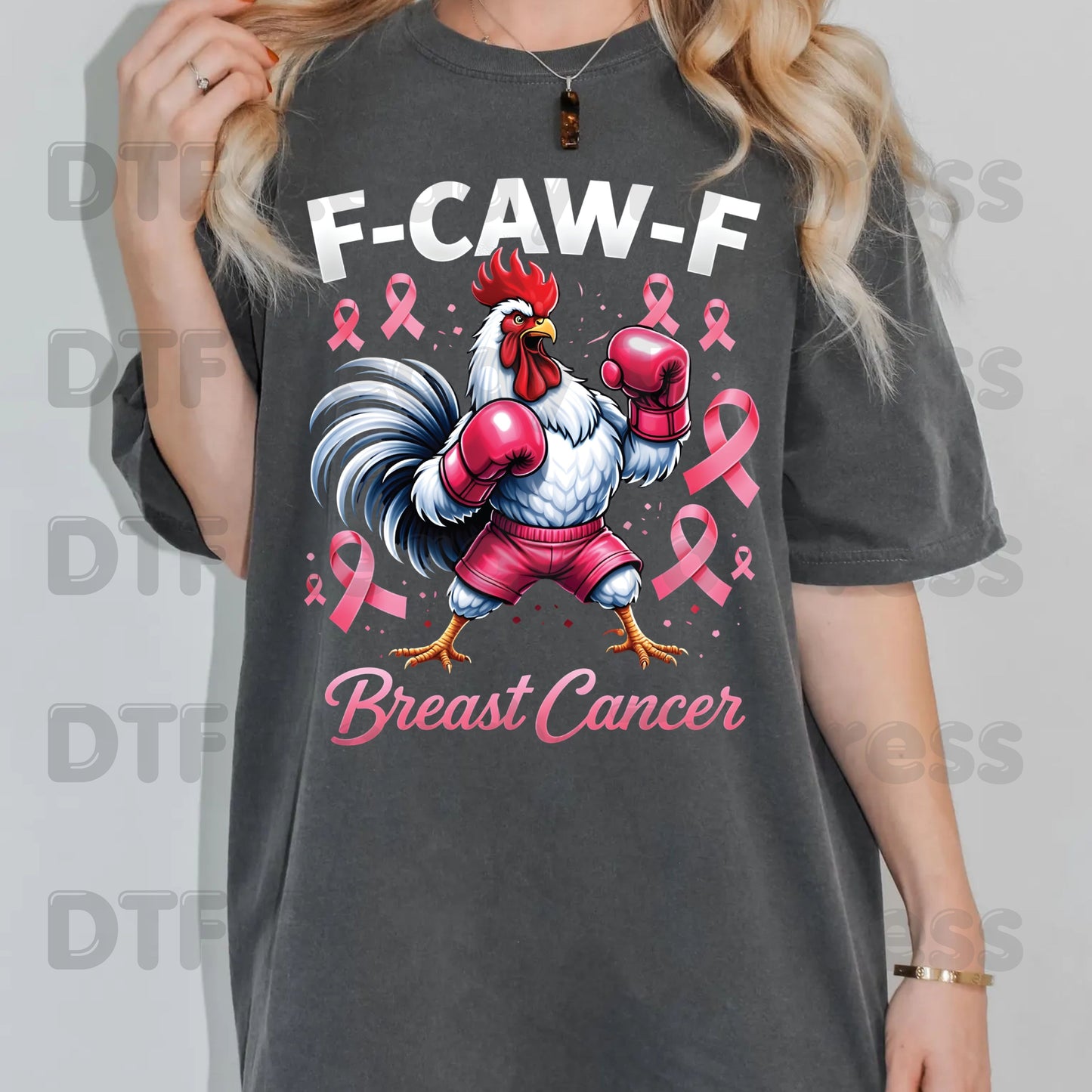 Breast Cancer DTF Transfer Ready to Press Fighter Rooster Boxing Gloves Pink Ribbons Heat Transfer Tee Print Direct to Film