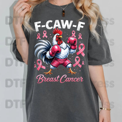 Breast Cancer DTF Transfer Ready to Press Fighter Rooster Boxing Gloves Pink Ribbons Heat Transfer Tee Print Direct to Film
