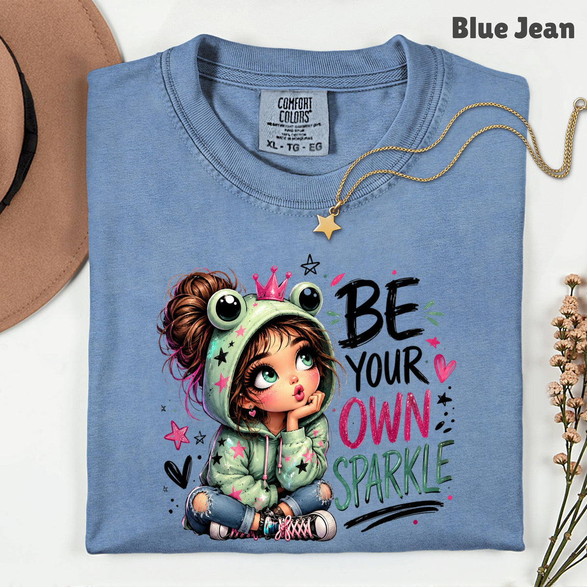 Be Your Own Sparkle Frog Girl T-Shirt, Cute Crown Stars Kids Tee Sweatshirt