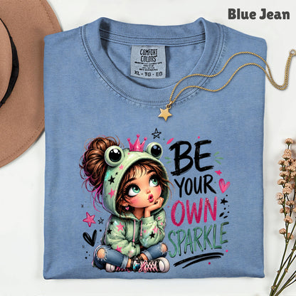 Be Your Own Sparkle Frog Girl T-Shirt, Cute Crown Stars Kids Tee Sweatshirt