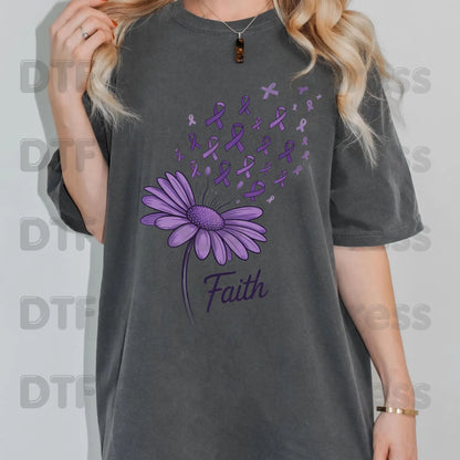 Faith Ribbon DTF Transfer Breast Cancer Awareness Brush Strokes Heat Transfer Ready to Press Tee Print Direct to Film