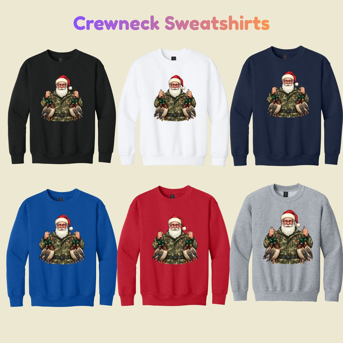Duck Hunting Christmas T-Shirt, Santa Duck with Camo Mallards Graphic Tee, Funny Hunting Holiday Shirt