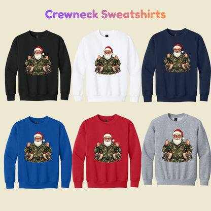 Duck Hunting Christmas T-Shirt, Santa Duck with Camo Mallards Graphic Tee, Funny Hunting Holiday Shirt