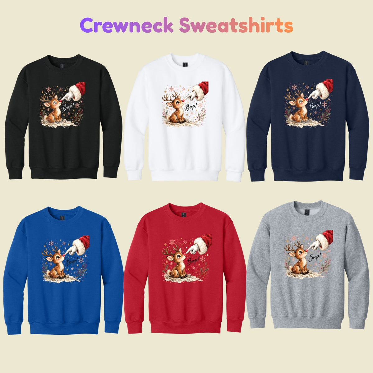Boop Cute Reindeer T-Shirt, Santa Red Nose Christmas Tee, Festive Holiday Sweatshirt