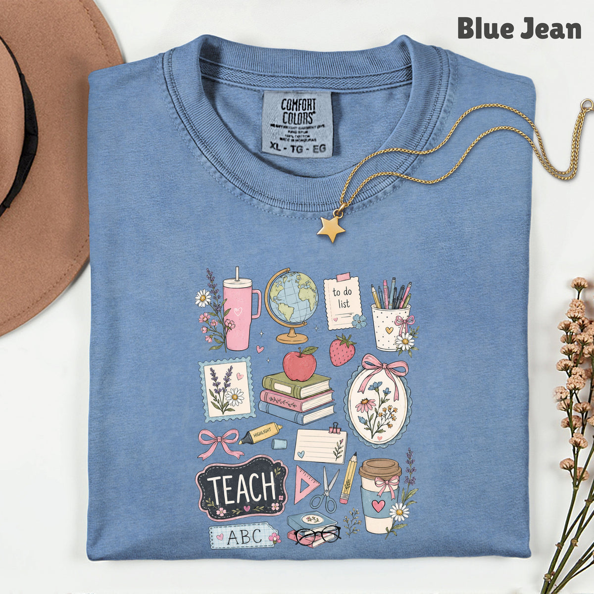 Cute Teacher Supplies Coquette T-Shirt, Books Coffee Globe Pink Bows Back to School Tee