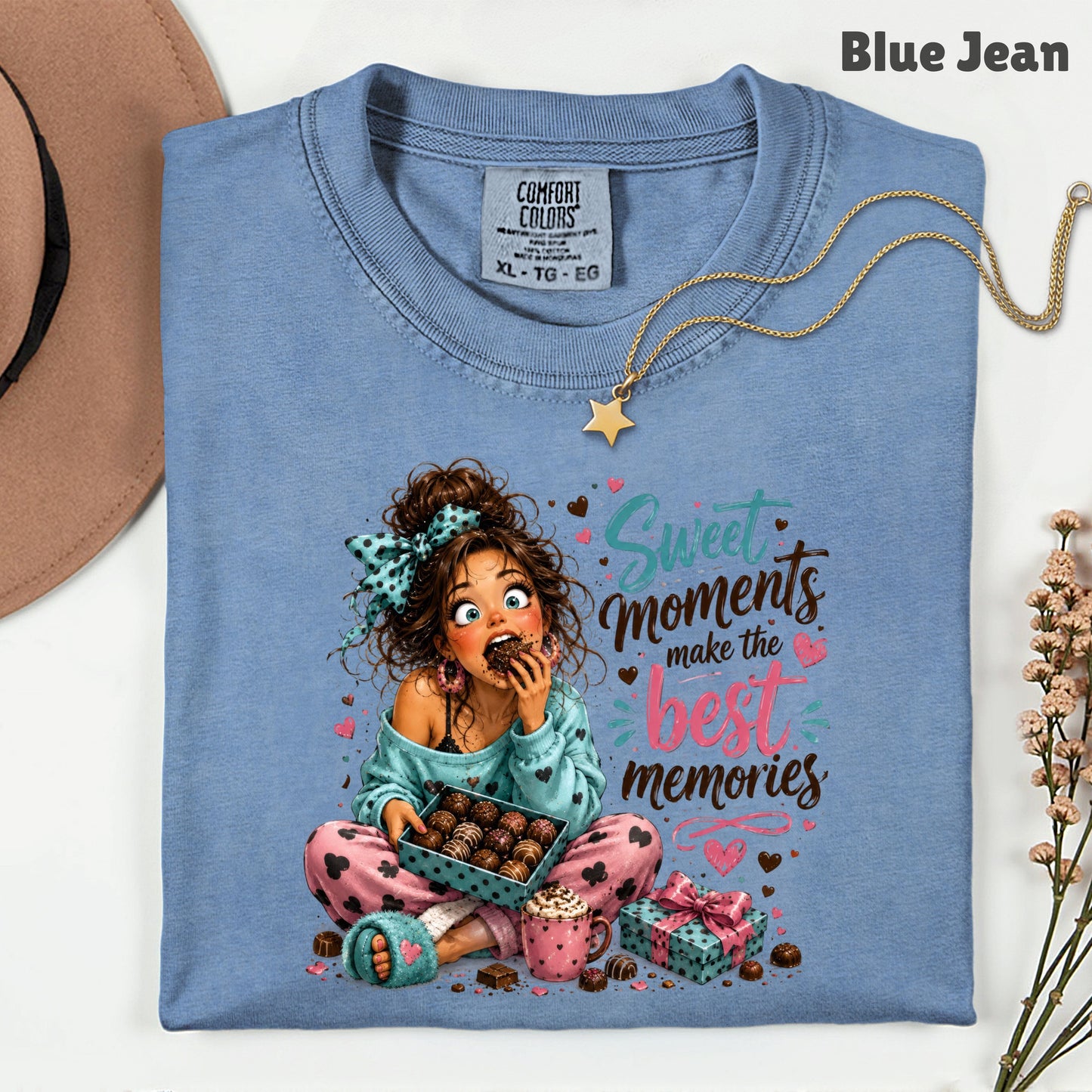 Cute Chocolate Lover Girl T-Shirt, Sweet Moments Best Memories Chocolate Box Women Tee