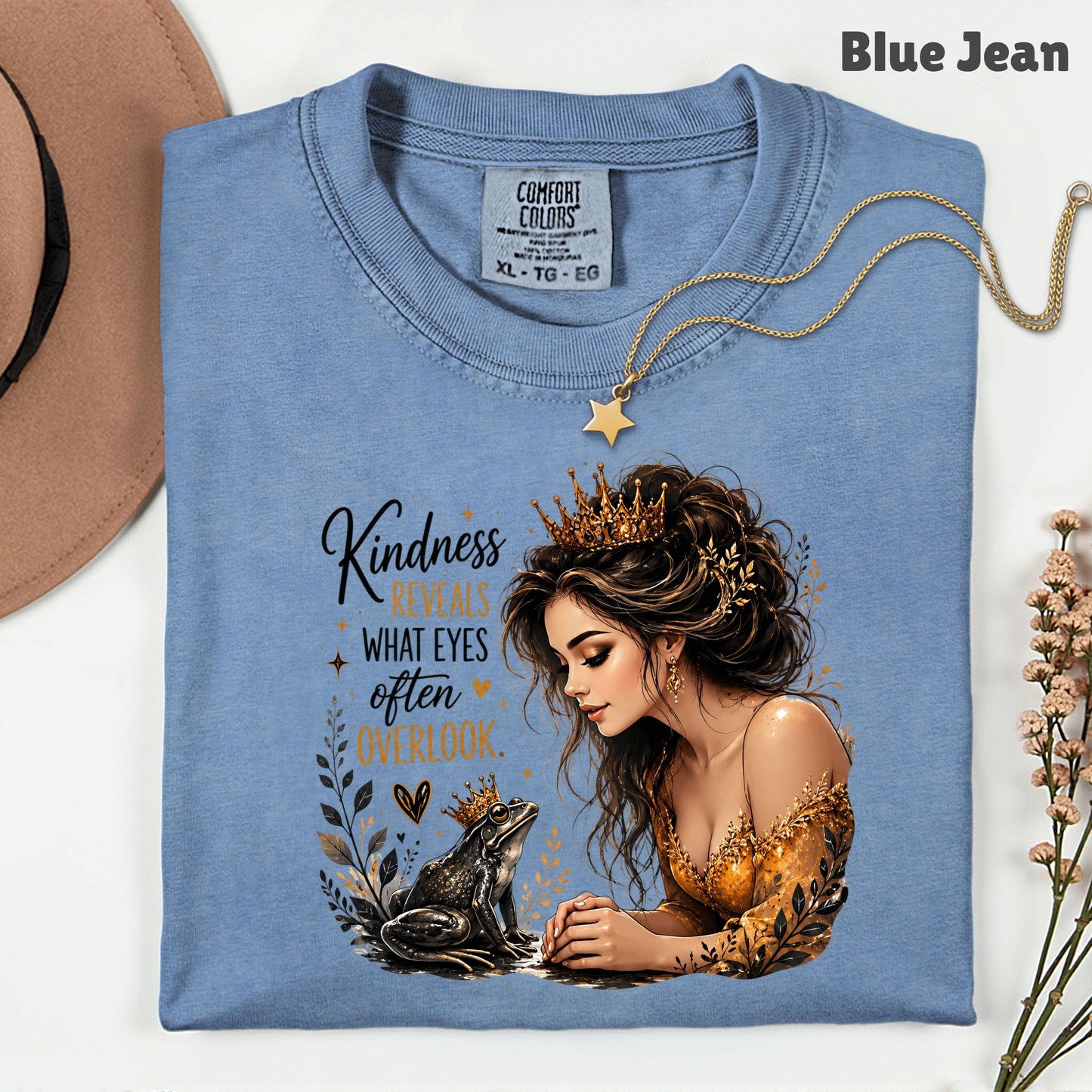 Inspirational Princess Frog Kindness Reveals Crown T-Shirt, Gold Dress Women Quote Tee