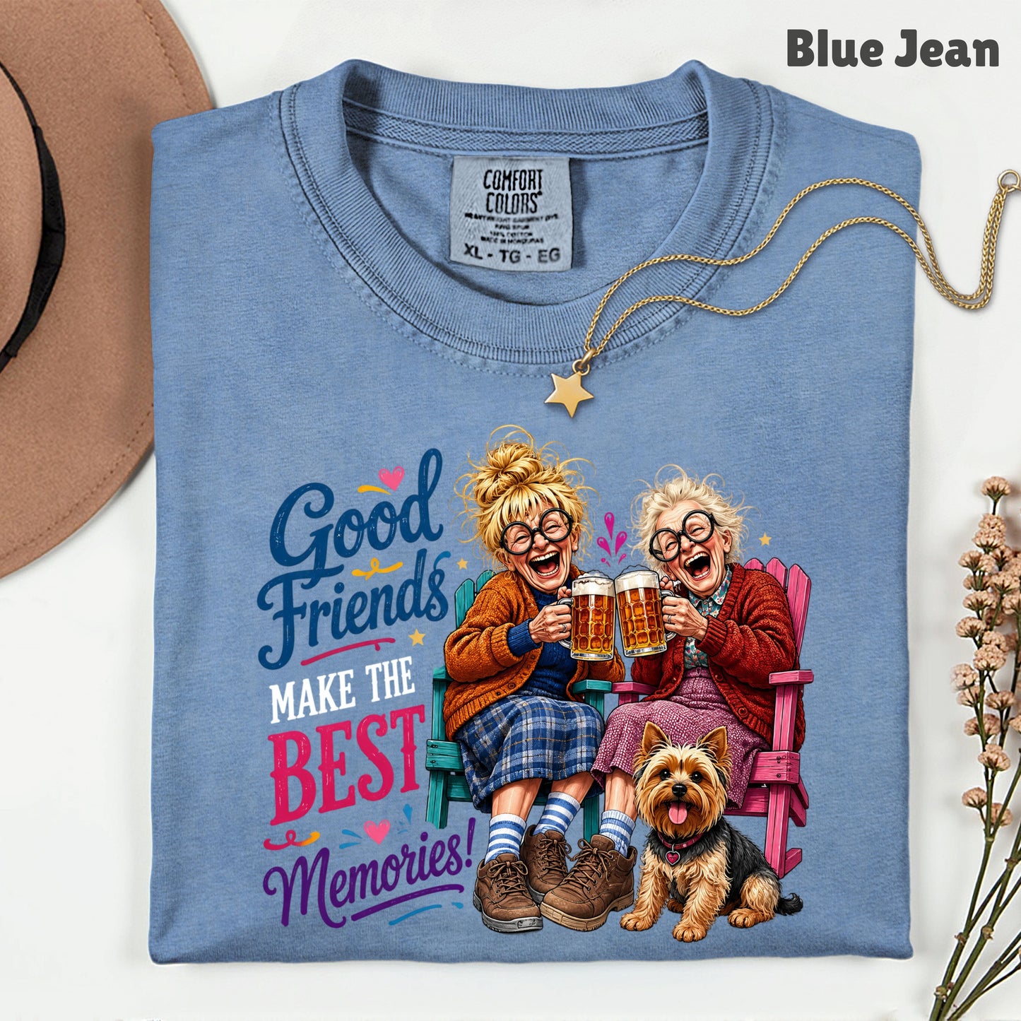 Funny Best Friends Good Friends Best Memories T-Shirt, Old Ladies Yorkshire Terrier Tee