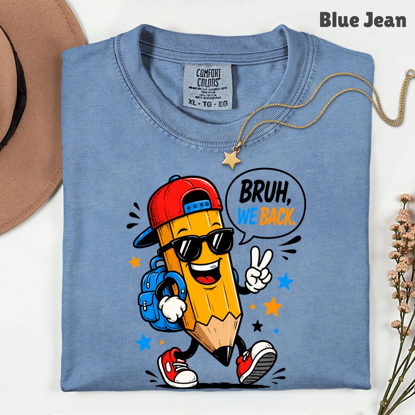 Bruh We Back Pencil T-Shirt, Cool Pencil Sunglasses Backpack Back to School Comfort Color Tee