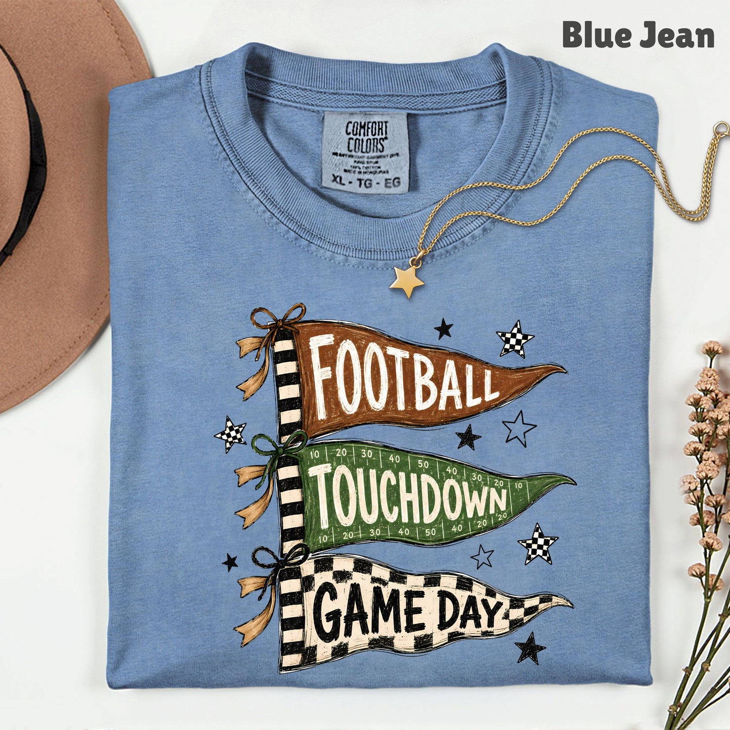 Football Game Day Pennants T-Shirt, Touchdown Flags Stars Sports Comfort Color Tee