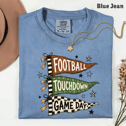 Football Game Day Pennants T-Shirt, Touchdown Flags Stars Sports Comfort Color Tee