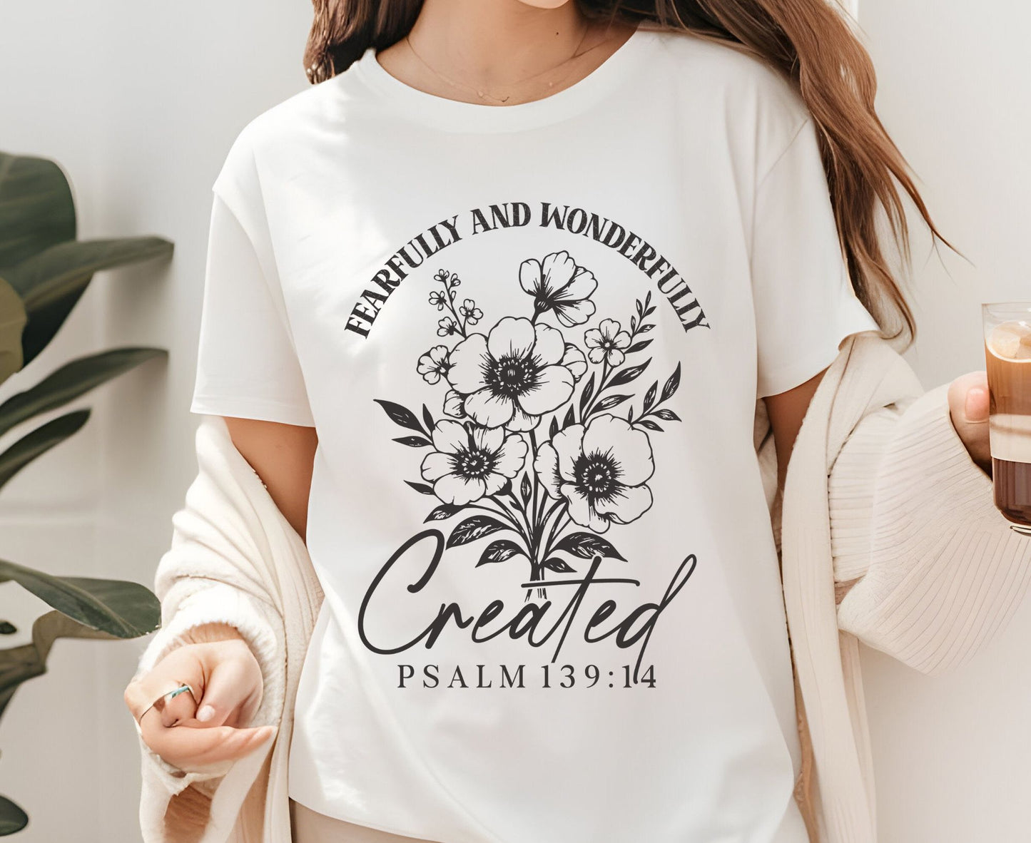 Fearfully And Wonderfully Created T Shirt Psalm 139:14 Christian Floral Tee Faith Shirt Adult Youth Toddler Baby Religious Gift Scripture Tee