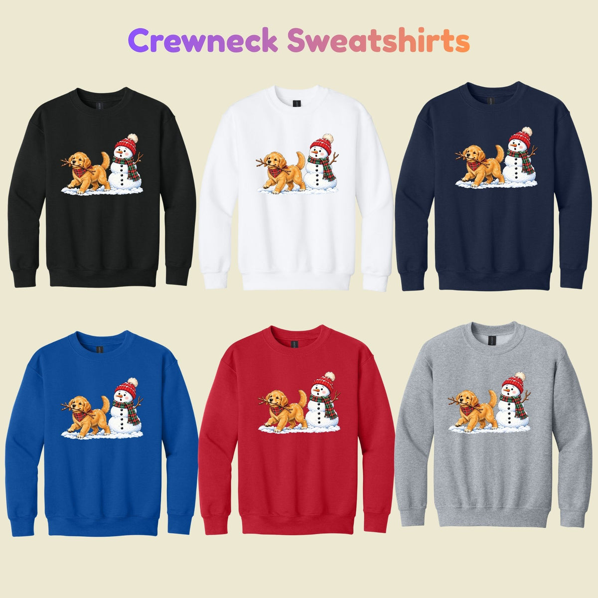 Golden Retriever Christmas T-Shirt, Puppy and Snowman Plaid Scarf Tee, Cute Winter Sweatshirt