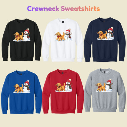 Golden Retriever Christmas T-Shirt, Puppy and Snowman Plaid Scarf Tee, Cute Winter Sweatshirt