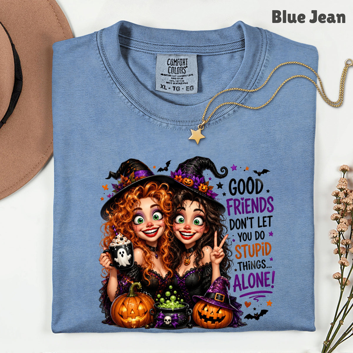Halloween Witches Best Friends T-Shirt, Funny Spooky Besties Good Friends Tee