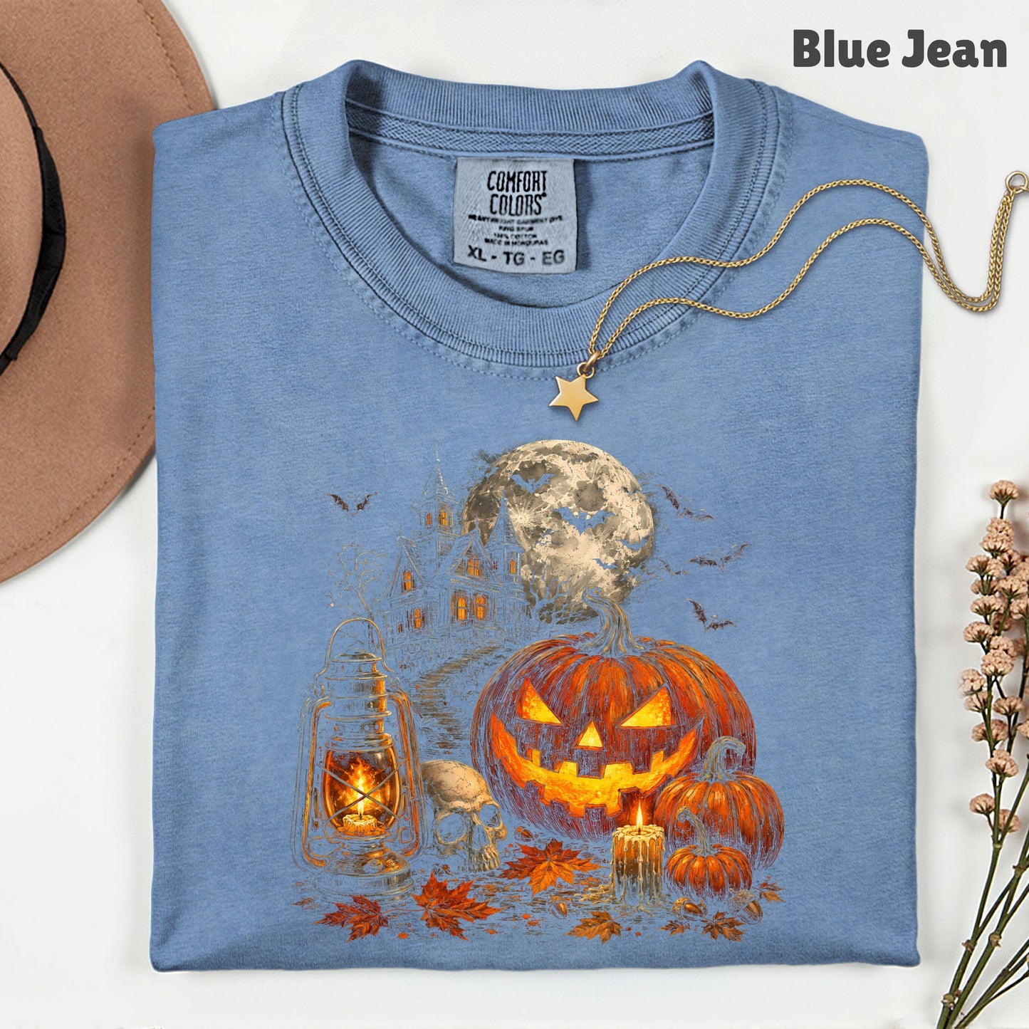 Vintage Haunted House Halloween T-Shirt, Pumpkin Lantern Jack O Lantern Spooky Autumn Tee