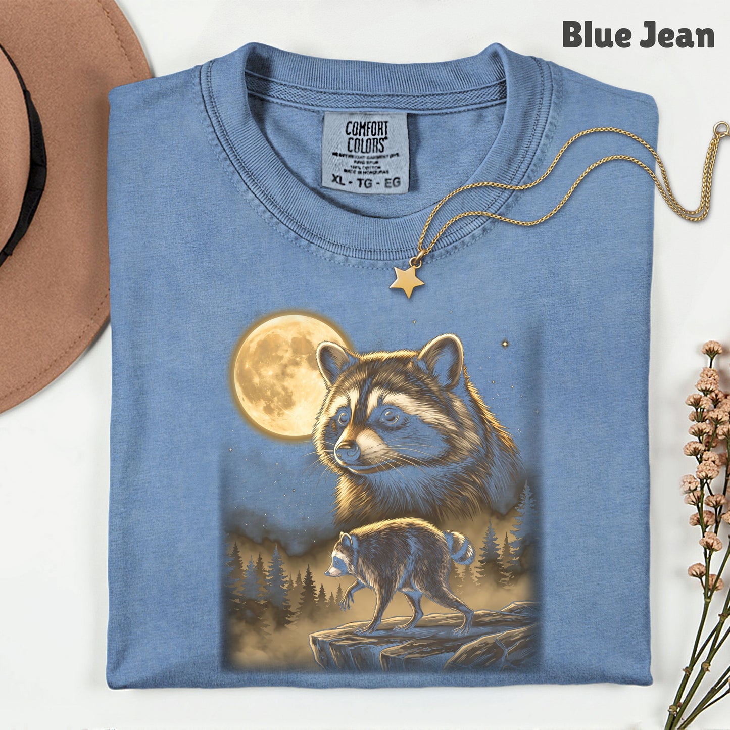 Vintage Raccoon Full Moon T-Shirt, Forest Wildlife Trash Panda Outdoor Comfort Color Tee
