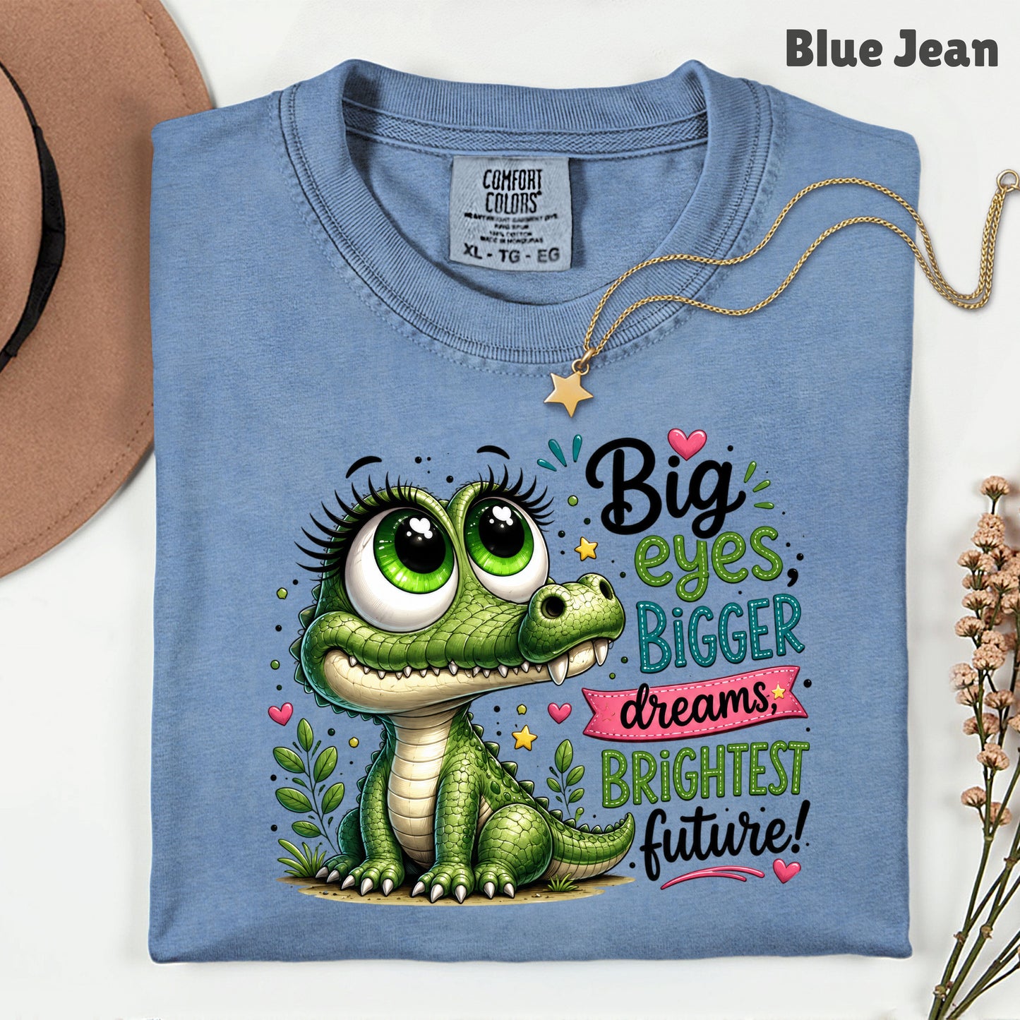 Big Eyes Bigger Dreams Alligator Baby T-Shirt, Cute Motivational Kids Tee