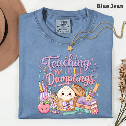 Teaching My Little Dumplings Teacher T-Shirt, Cute Pastel Kawaii School Life Tee
