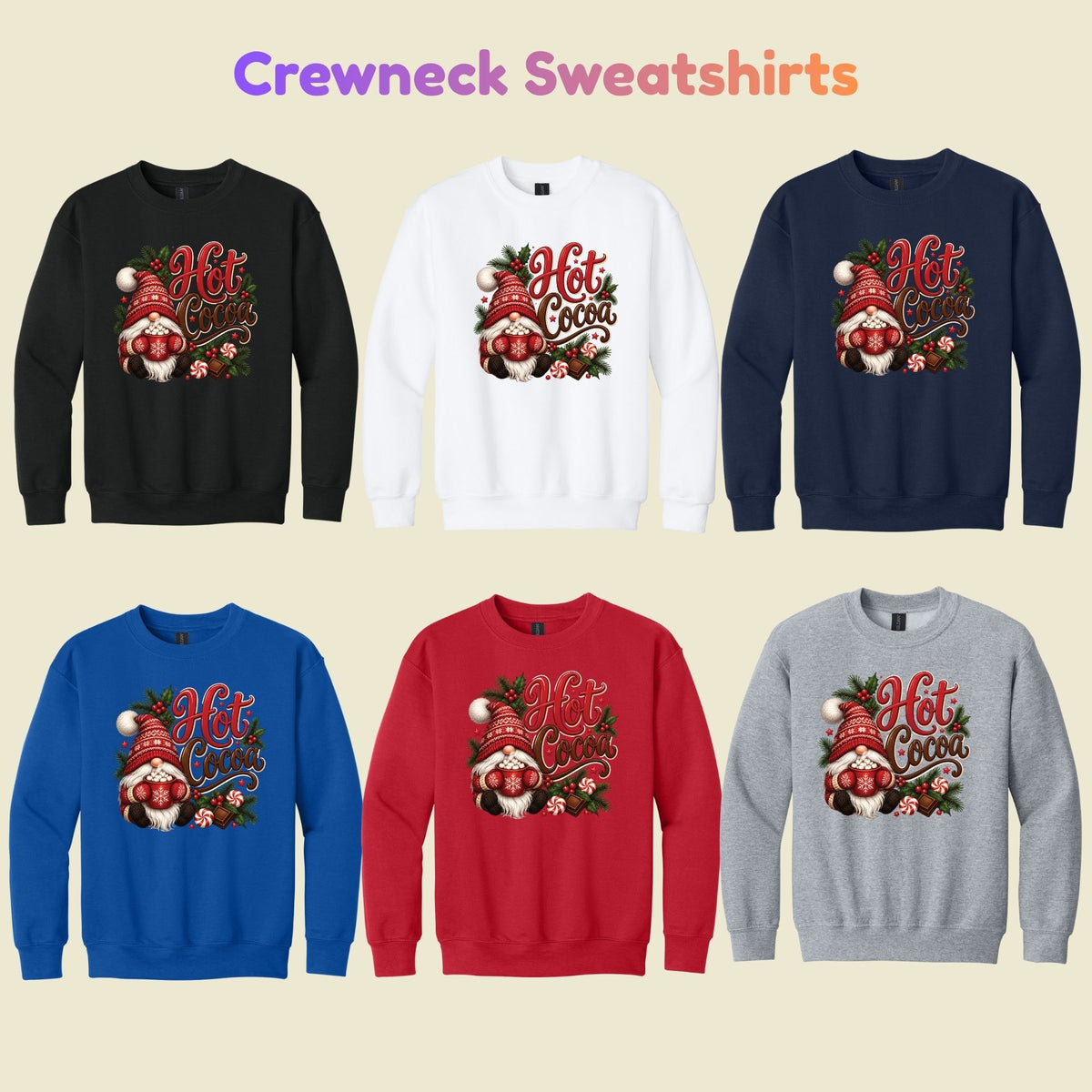 Christmas Gnome T-Shirt, Hot Cocoa Peppermint and Holly Graphic Tee, Cute Holiday Shirt