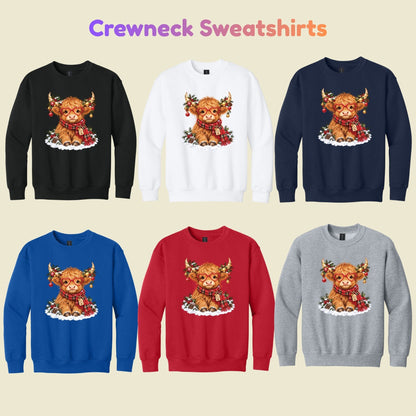 Christmas Highland Cow T-Shirt, Heart Glasses and Scarf Graphic Tee, Cute Holiday Shirt