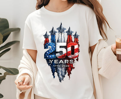 USA 250 Years Patriotic Fighter Jets Shirt American Flag Aviation Freedom Celebration Tees Independence Anniversary United States Gift