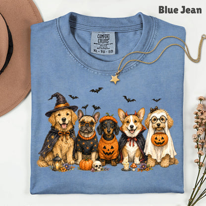Halloween Dogs Comfort Colors T Shirts Cute Witchy Puppy Pumpkin Tees Spooky Costume Corgi Frenchie Golden Retriever Shirt Autumn Fall Graphic Hoodie