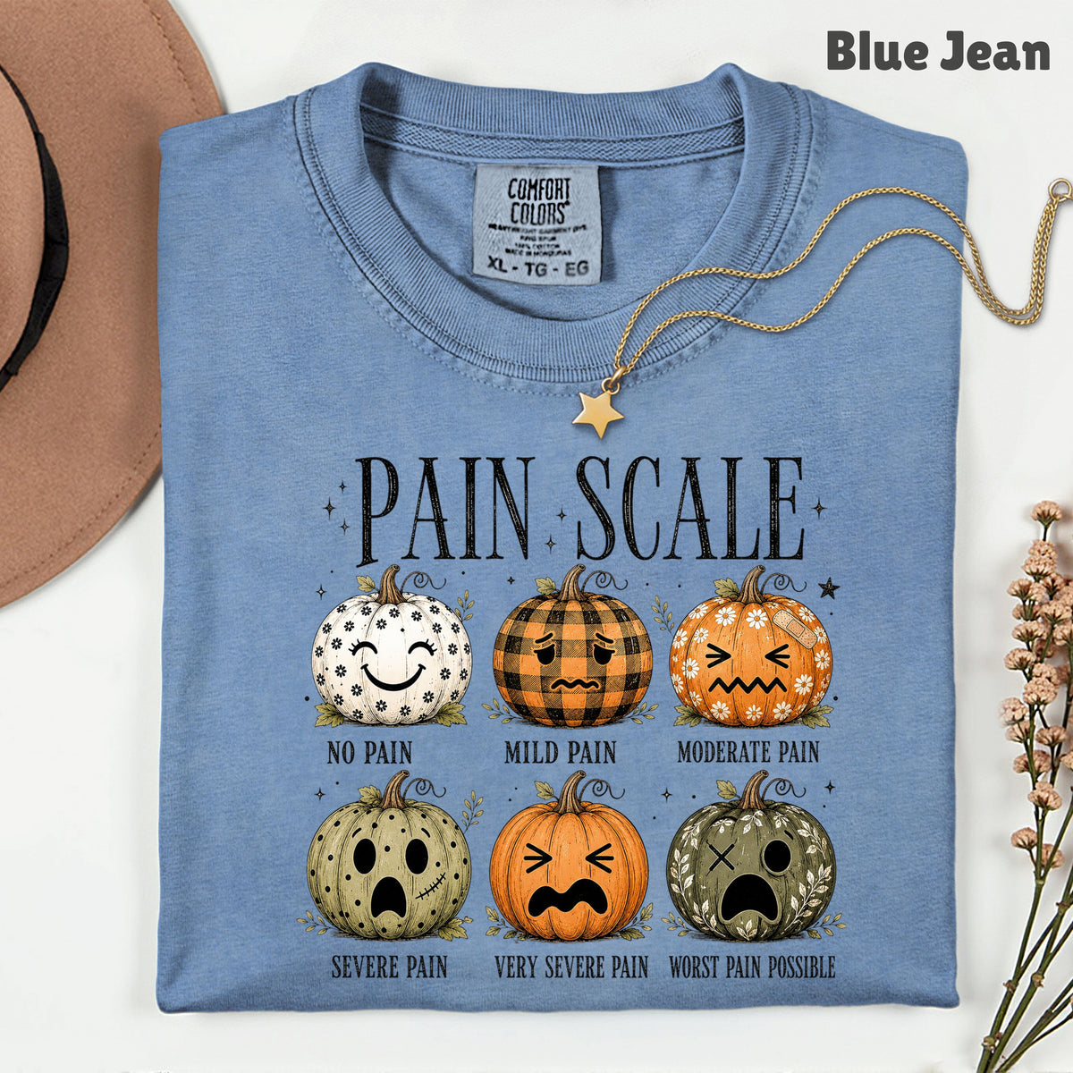 Funny Fall Pumpkin Pain Scale Nurse T-Shirt, Halloween Medical Humor Tee