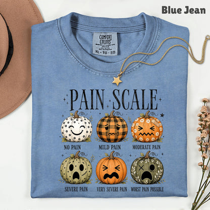 Funny Fall Pumpkin Pain Scale Nurse T-Shirt, Halloween Medical Humor Tee