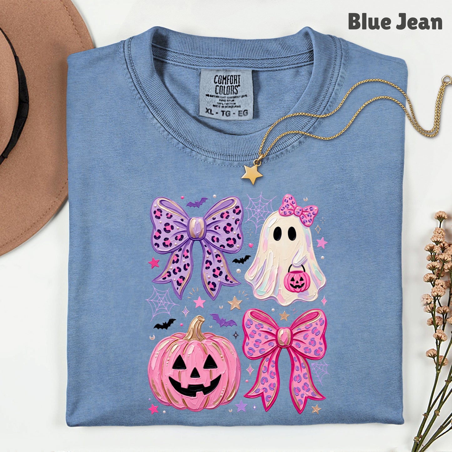 Coquette Halloween Ghost Pink Pumpkin Leopard Bow T-Shirt, Spooky Cute Tee