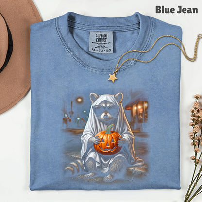 Halloween Ghost Raccoon T-Shirt, Pumpkin Trash Panda Spooky Vintage Tee