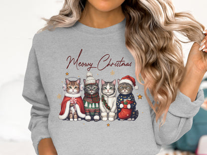Meowy Christmas Cat Themed Graphic Sweatshirt