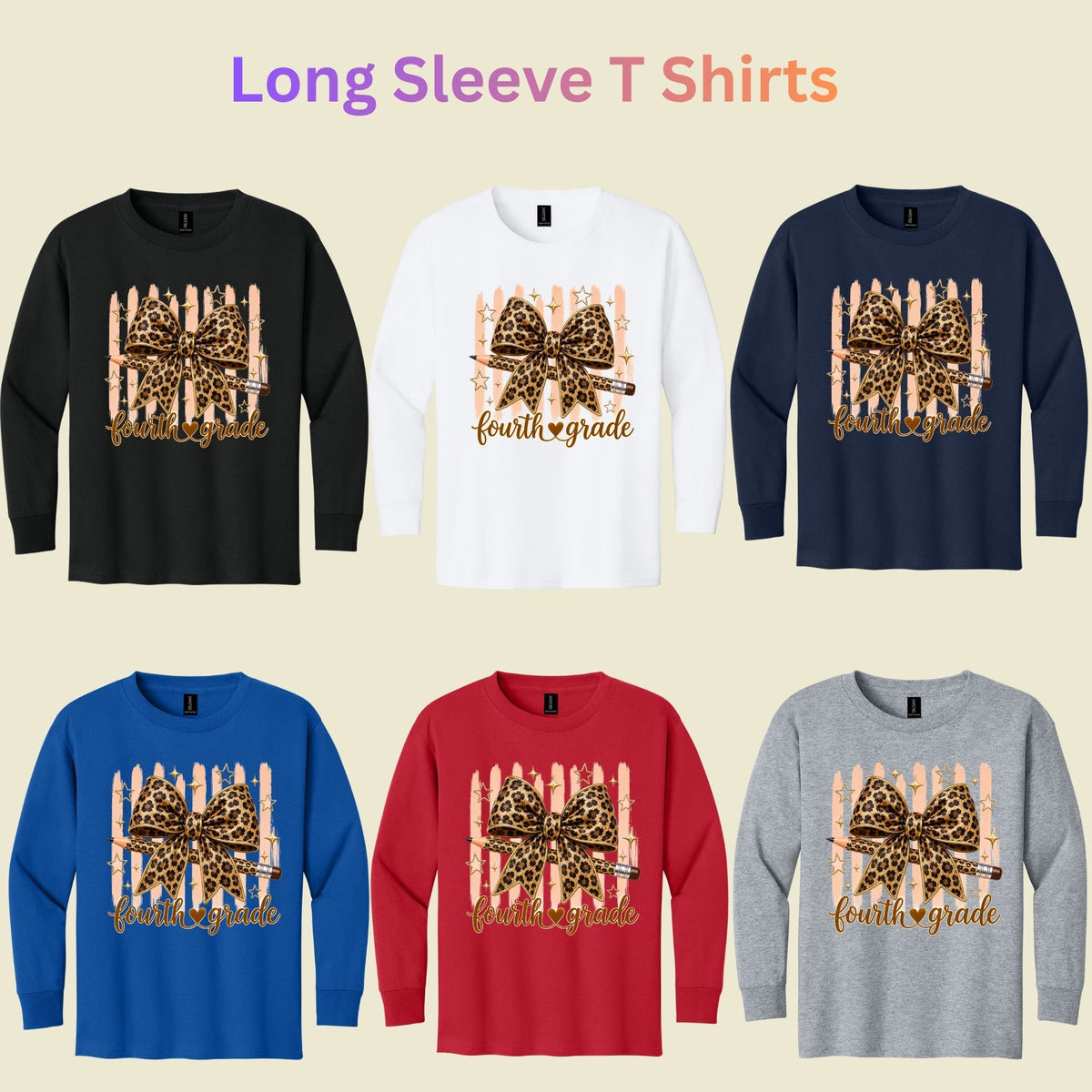 Fourth Grade Leopard Bow Pencil T-Shirt, Cute Back to School Tee for Toddler and Kids