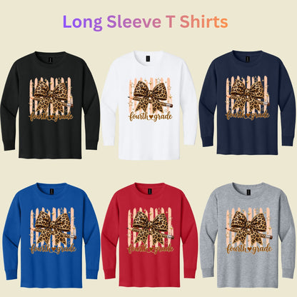Fourth Grade Leopard Bow Pencil T-Shirt, Cute Back to School Tee for Toddler and Kids