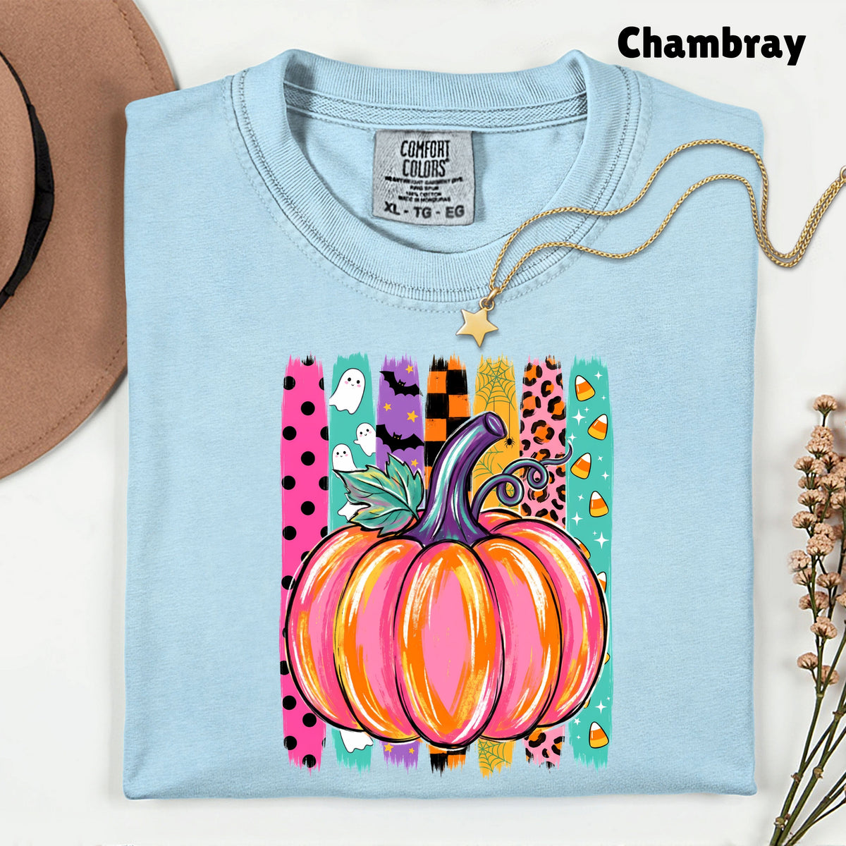 Halloween Pumpkin Brush Strokes Leopard Ghosts Candy Corn T-Shirt, Spooky Season Tee