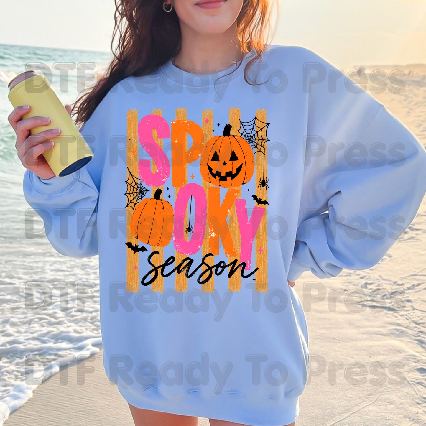 Halloween DTF Transfers, Spooky Season Pink Orange Pumpkin Cute Retro Ready to Press
